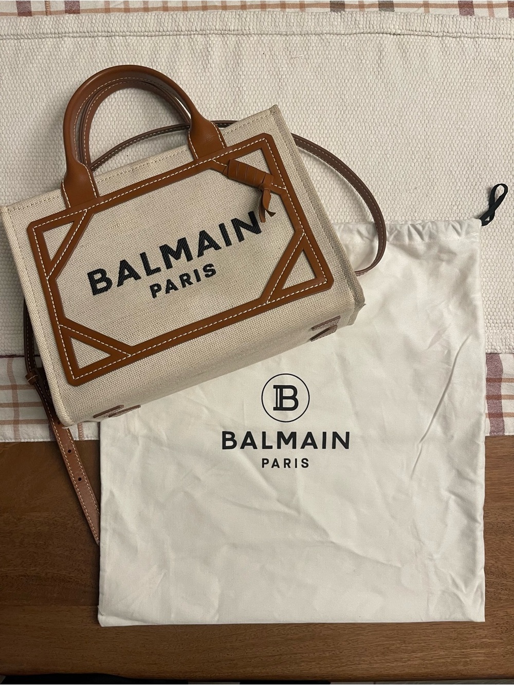 Balmain Paris Canvas Top Handle Single Shoulder Strap Bag